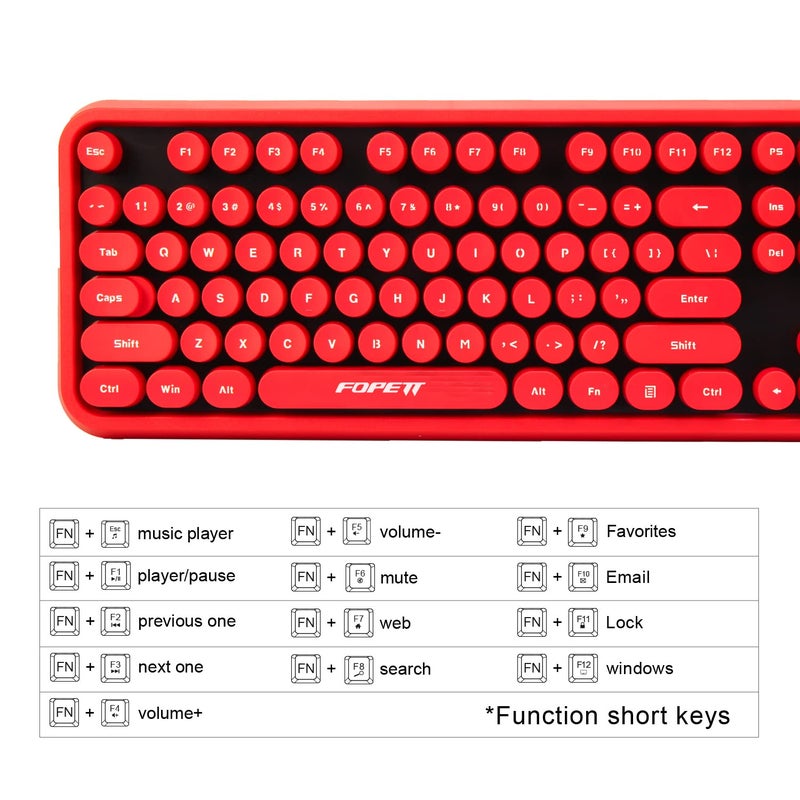 FOPETT Wireless Keyboard and Mouse Combo, 104 Keys Full-Sized 2.4 GHz Round Keycap Colorful Keyboards, USB Receiver Plug and Play, for Windows, Mac, PC, Laptop, Desktop (Black Red) - Image 3